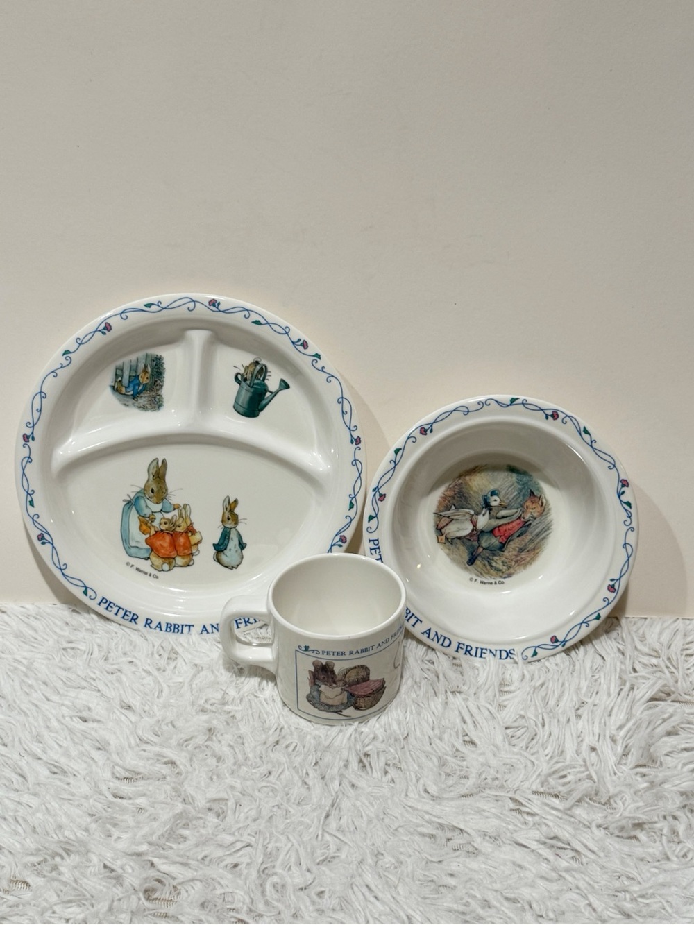 VTG  EDEN Beatrix Potter  PETER RABBIT 3-Pc Dish Set Divided Plate,Bowl and Cup